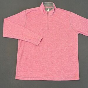 Johnnie-O Mens Large Jameson 1/4 Zip Pullover Taffy Pink‎ Striped Tencel Modal